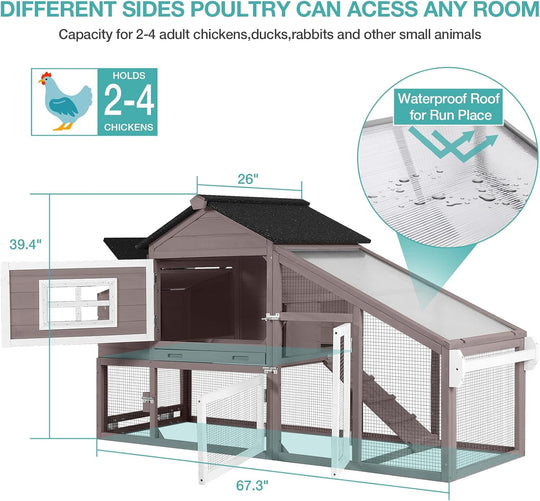 MEDEHOO Chicken Coop, Mobile Chicken House with with Wheel, Outdoor Hen House Poultry Cage with Nesting Box, Leakproof Pull Out Tray and UV-Resistant Roof (Brown) AIR23-B-A122-WM