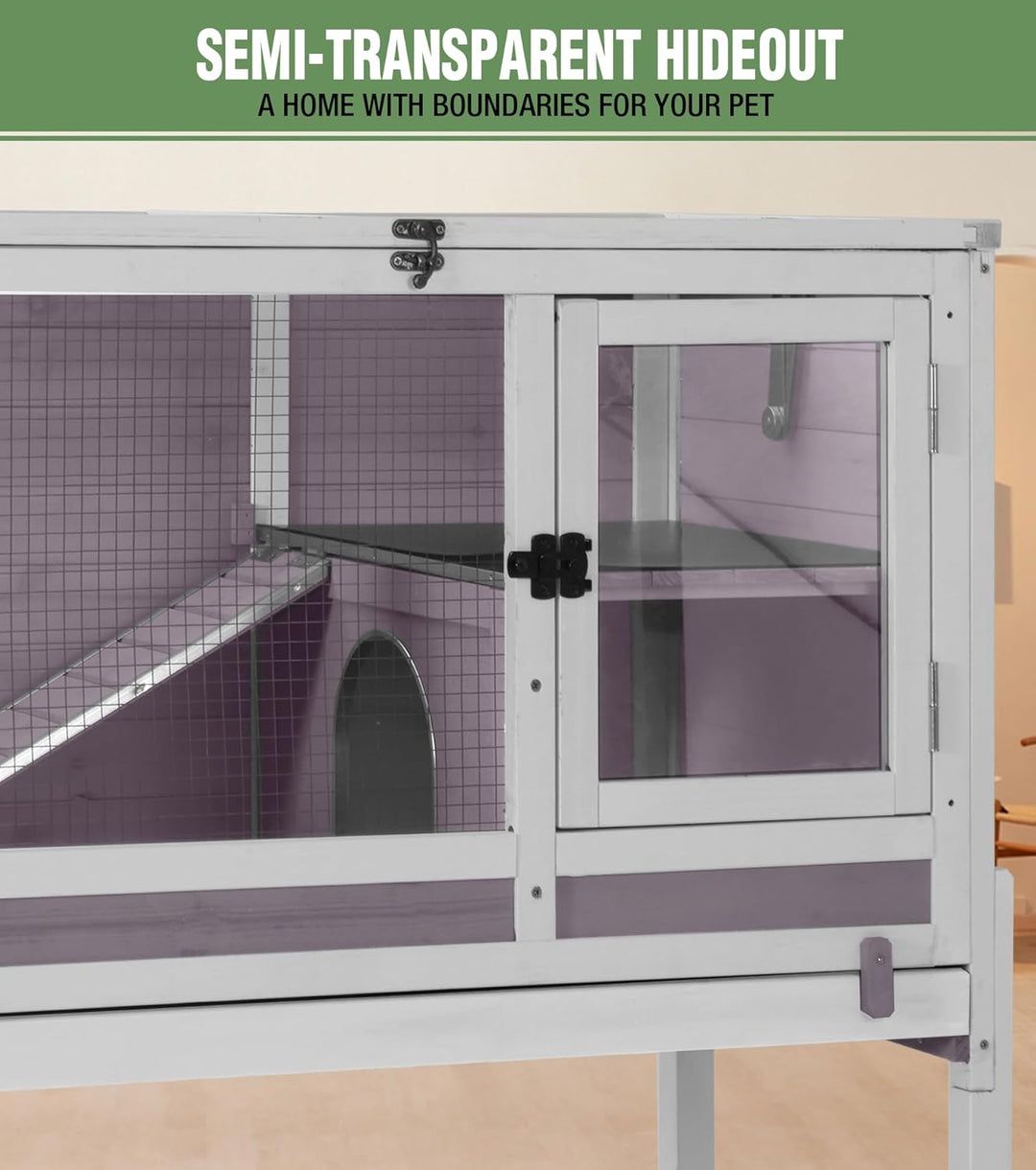 MEDEHOO Guinea Pig Cage Indoor Rabbit Hutch with Chew-Proof Edges - Grey