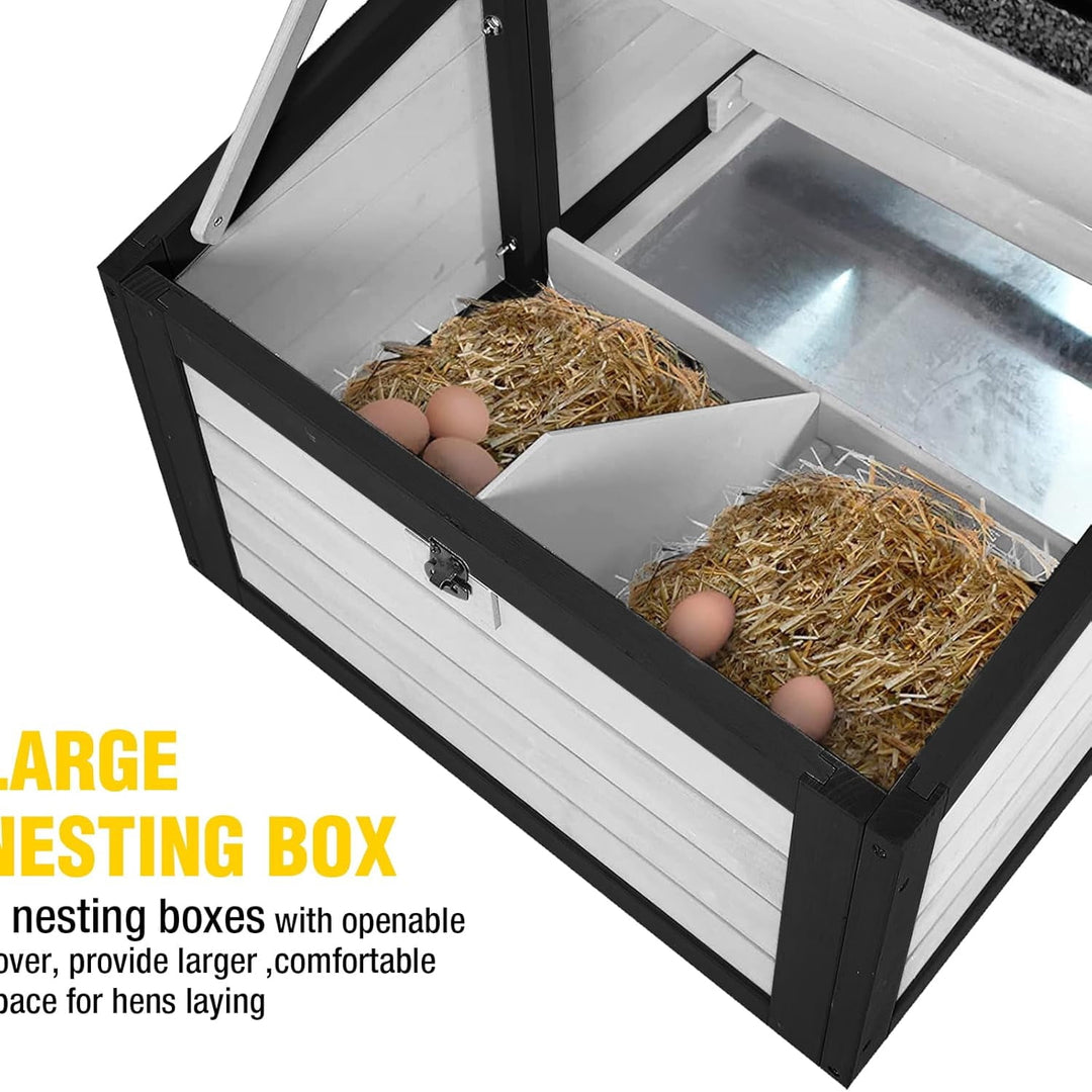 MEDEHOO 82.4" Chicken Coop with Wheels, Large Hen House with Run, Chicken Cage for 4-6 Chickens, Weatherproof Asphalt Roof, Nesting Box &amp; Pull-Out Tray (Black)