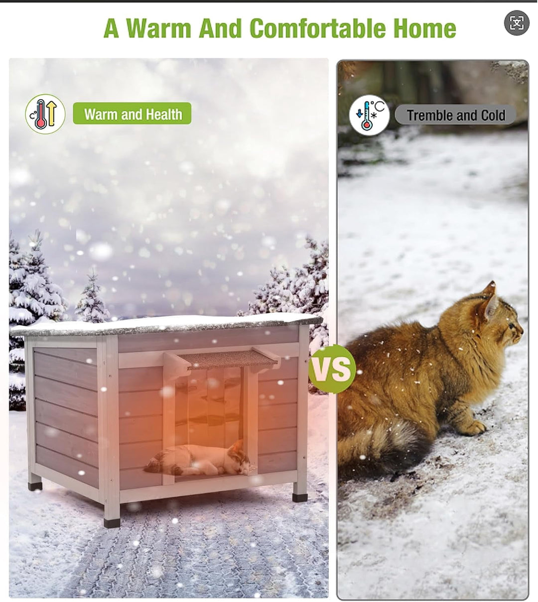 MEDEHOO Insulated Cat House with Insulated Liner for Outdoor Weatherproof, Wooden Outdoor Cat Shelter for Winter AIR12IN-AD-WM
