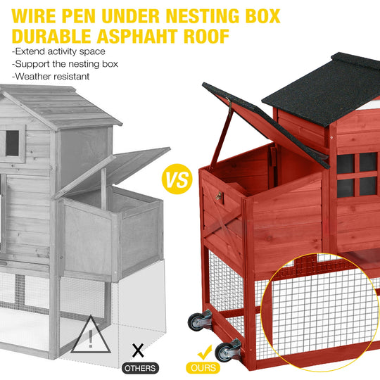 MEDEHOO Chicken Coop Mobile Hen House with Nesting Box with Wheel for 2-4 Chickens