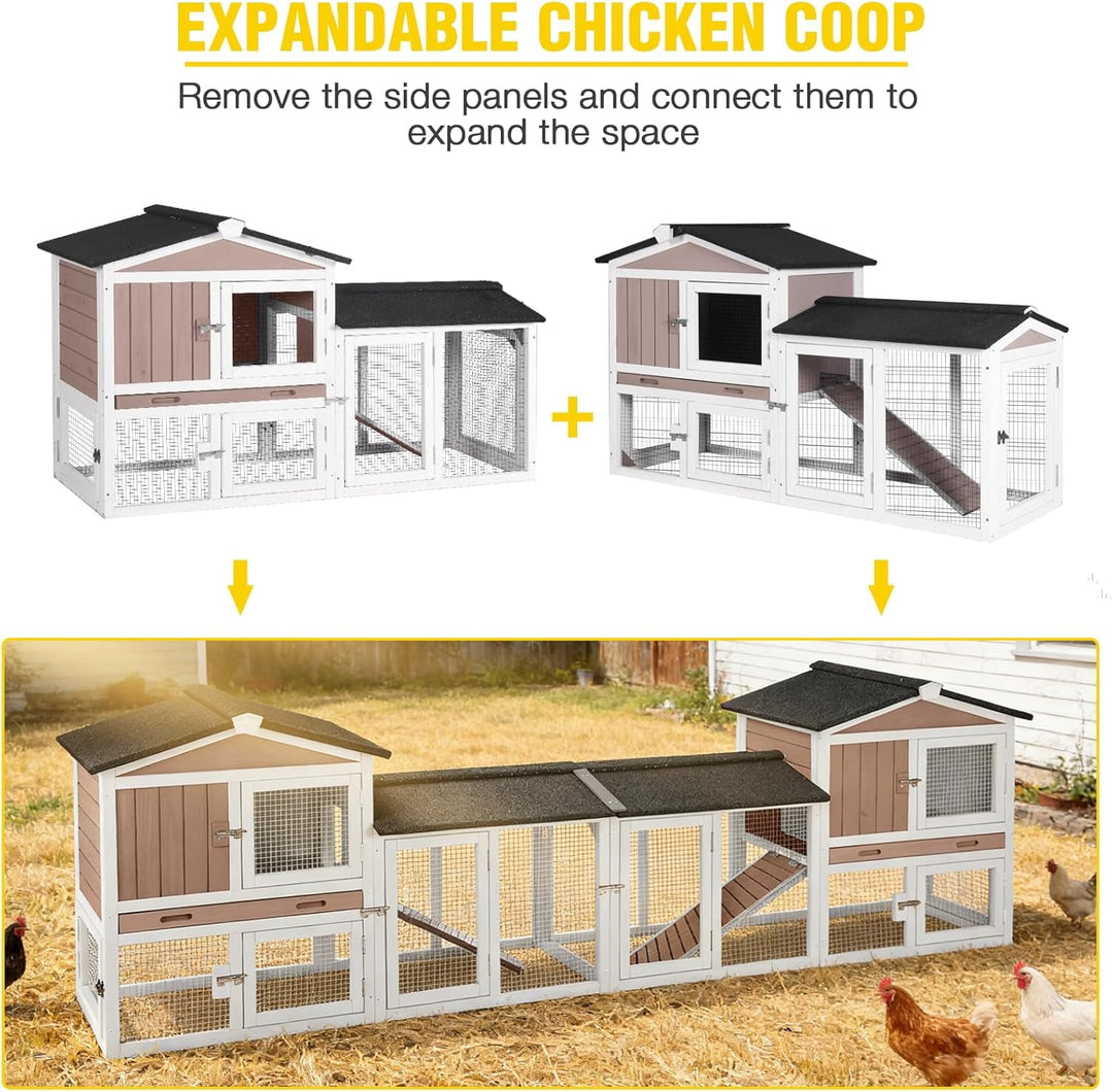 MEDEHOO Chicken Coop for 2 Chickens, Outdoor Wooden Rabbit Hutch Hen House Poultry Quail Cage with Weatherproof Asphalt Roof, Leakproof Pull-Out Tray for 2 Rabbits or Small Animals