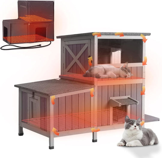 MEDEHOO Heated Cat House for Outside Indestructible Outdoor Cat House Insulated Large Weatherproof Feral Cat Shelter with Heating Pad, Insulated Thermal Liner for 1-5 Barn Cats (Winter-Ready)