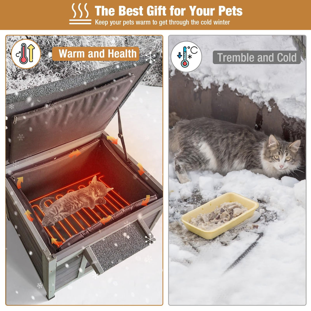 MEDEHOO Heated Outdoor Cat House for Winer, Cat House for Outdoor Cats Insulated Feral Cat Shelter AIR12-IN-HPS-WM