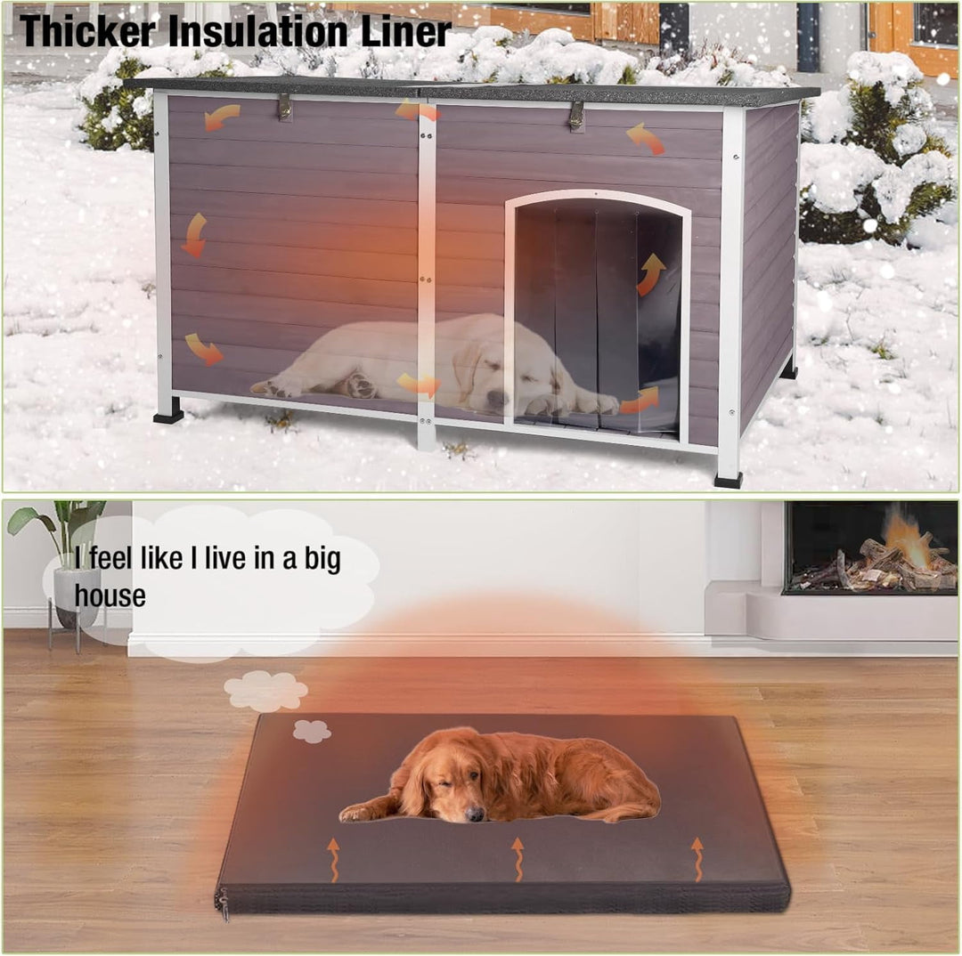 MEDEHOO Extra Large Insulated Outdoor Dog House with Insulated Liner for Winter, Weatherproof Dog Kennel with All-Around Iron Frame for Small, Medium, and Large Dog (Gray) AIR064-IN-WM