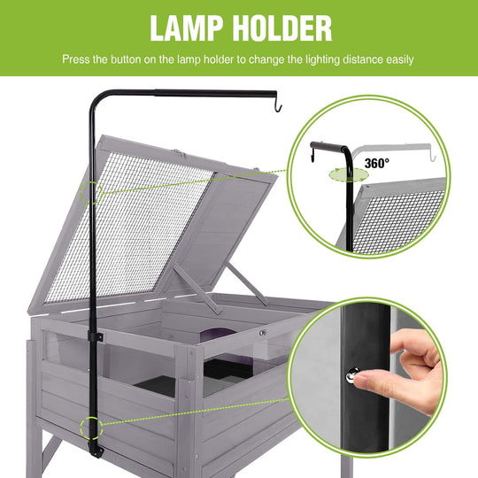 MEDEHOO 40" Wooden Tortoise Habitat House with Lamp Holder Detachable Legs Indoor Outdoor Reptile Cage Turtle Enclosure for Turtle Lizard Chameleon AIR70-J-WM