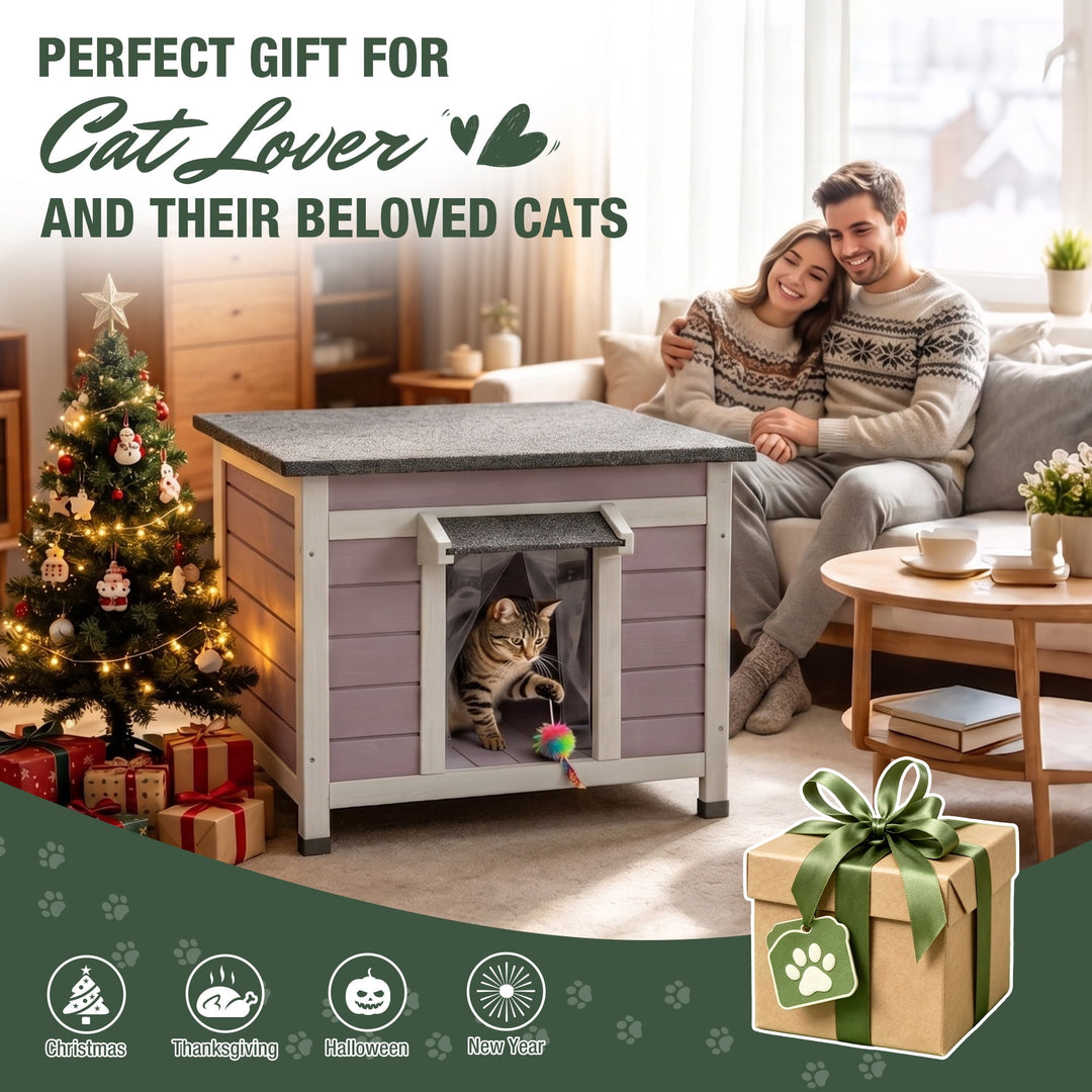 MEDEHOO Outdoor Cat House with Insulated Liner Weatherproof Feral Cat Shelter for Winter