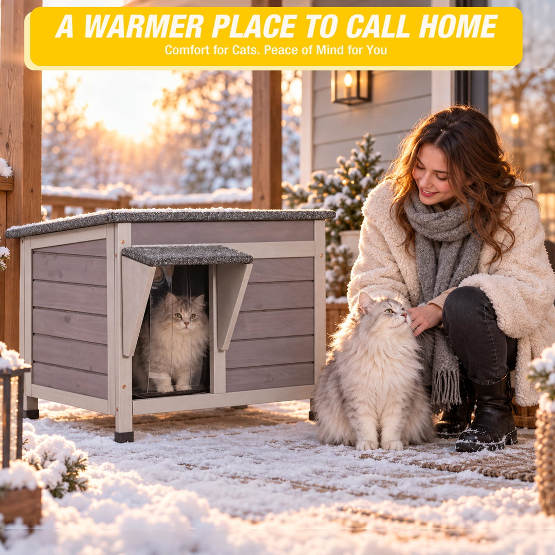 MEDEHOO Insulated Outdoor Cat House with 6-Sided Liner and Raised Floor, Wooden Winter Shelter AIR12-IN-WFS-GE