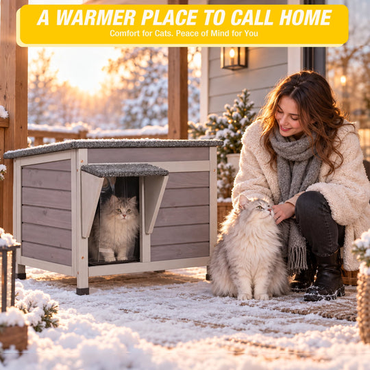 MEDEHOO Insulated Outdoor Cat House with 6-Sided Liner and Raised Floor, Wooden Winter Shelter AIR12-IN-WFS-GE