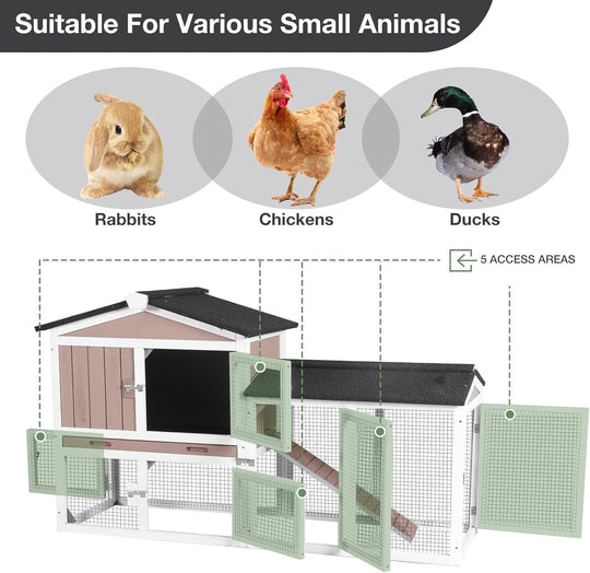 Chicken Coop Outdoor, Wooden Chicken House with Leakproof Tray and Waterproof Roof, Small Chicken Coops for 2 Chickens, Duck House, Rabbit Hutch (Brown) CK02-B-4DML-WM