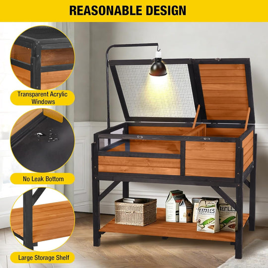 MEDEHOO Tortoise Habitat Turtle Enclosure, Wooden Tortoise House Reptile Cage for Small Animals, Reptile Tank with Large Storage Shelf AIR70B-WM