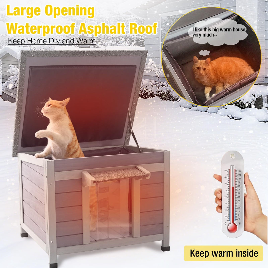 MEDEHOO Cat House Outdoor Dog House with Insulation Liner Rabbit Hutch Feral Kitty Shelter for Outdoor Cats Cat Shelter for Winter