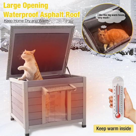 MEDEHOO Cat House Outdoor Dog House with Insulation Liner Rabbit Hutch Feral Kitty Shelter for Outdoor Cats Cat Shelter for Winter
