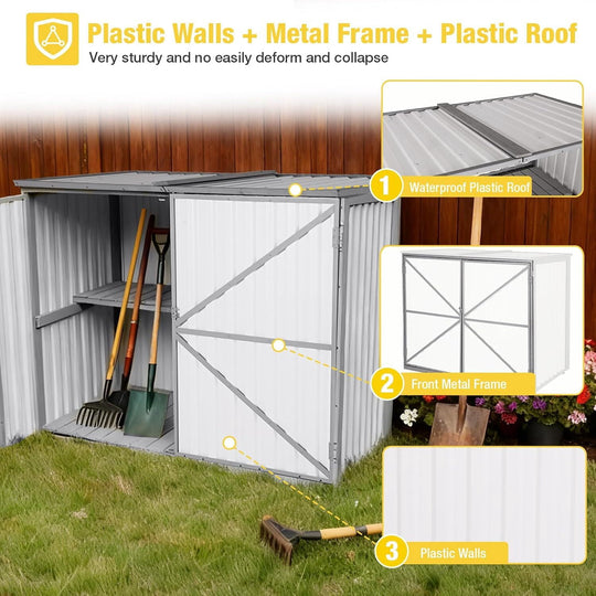 MEDEHOO Outdoor Storage Cabinet Trash Can Storage Shed Upgraded with Metal Frame for Garbage Can, Gardening Tools and Accessories AIR105-ZJ-WM