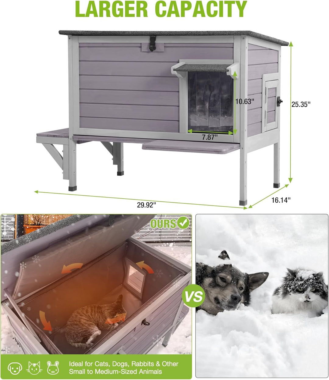 BUTINGLALE Insulated Outdoor Cat House with 0.78" Thick Liner - 6-Side All-Around Insulation, 3 Escape Doors &amp; Elevated Moisture-Proof Base - Weatherproof Feral Cat Shelter AIR91IN-AD