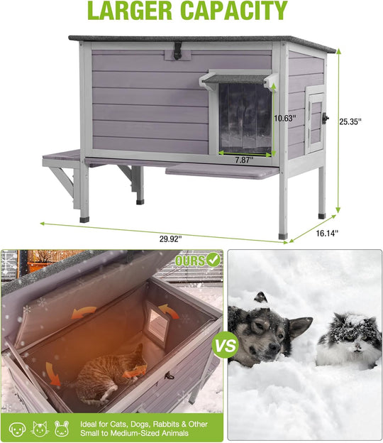 BUTINGLALE Insulated Outdoor Cat House with 0.78" Thick Liner - 6-Side All-Around Insulation, 3 Escape Doors &amp; Elevated Moisture-Proof Base - Weatherproof Feral Cat Shelter AIR91IN-AD