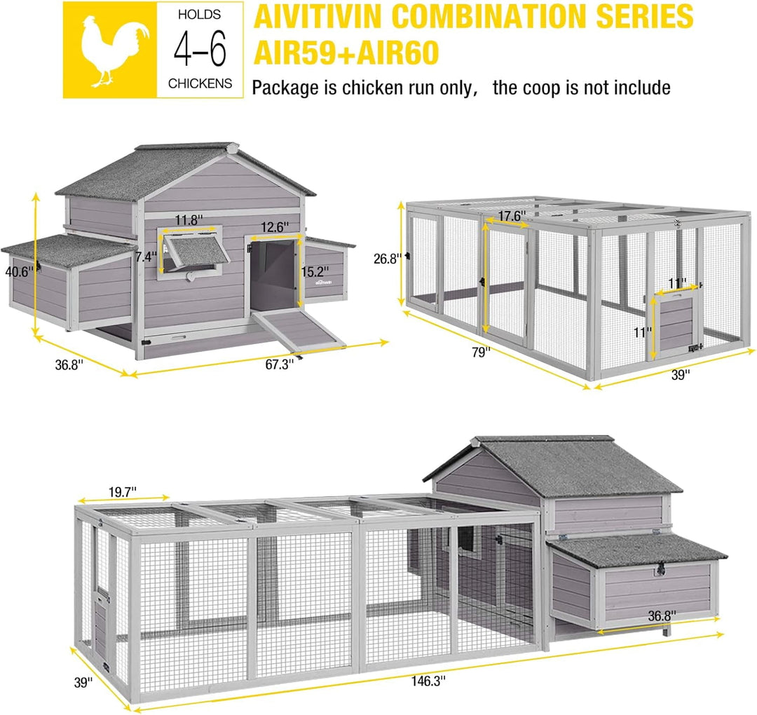 MEDEHOO Chicken Coop Run Extension Rabbit Enclosure Outdoor Duck Playpen 20.73 ft² AIR60-WM-59
