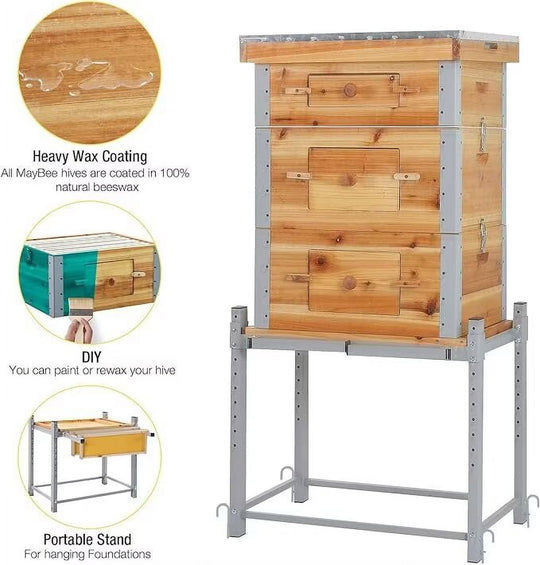 MEDEHOO Bee Hive Boxes Upgrade All -Around Metal Beehive Bee Castle Coated with 100% Beeswax