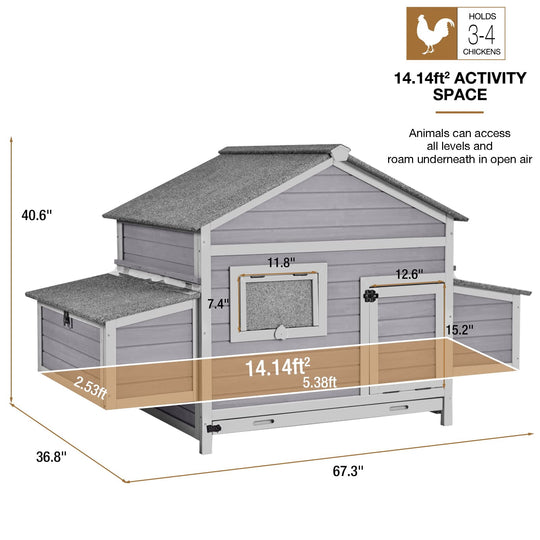 MEDEHOO Chicken Coop Outdoor Hen House Duck Coop Rabbit Hutch Wooden Poultry Cage with 3 Perches,2 Sides Large Nesting Boxes