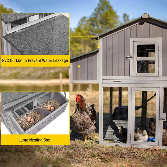 MEDEHOO Foldable Chicken Coop Fast Assembly Large Outdoor Hen House 69.8" L for 4-6 Chickens with Four Nesting Box, Three Perches AIR66-N1-WM