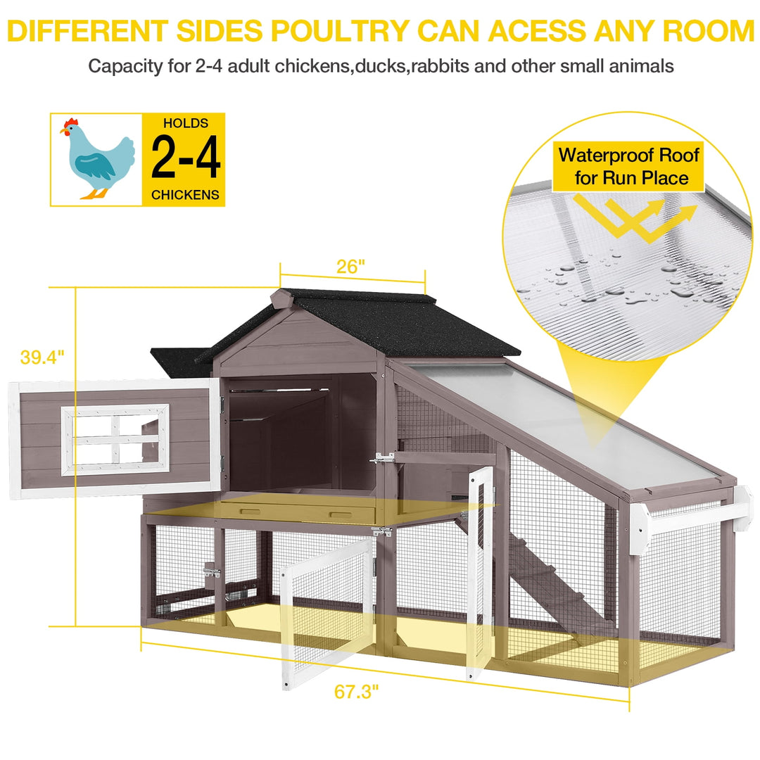 MEDEHOO Chicken Coop, Mobile Chicken House with Wheels, Outdoor Hen House Poultry Cage with Nesting Box, Leakproof Pull Out Tray and UV-Resistant Roof (Brown)