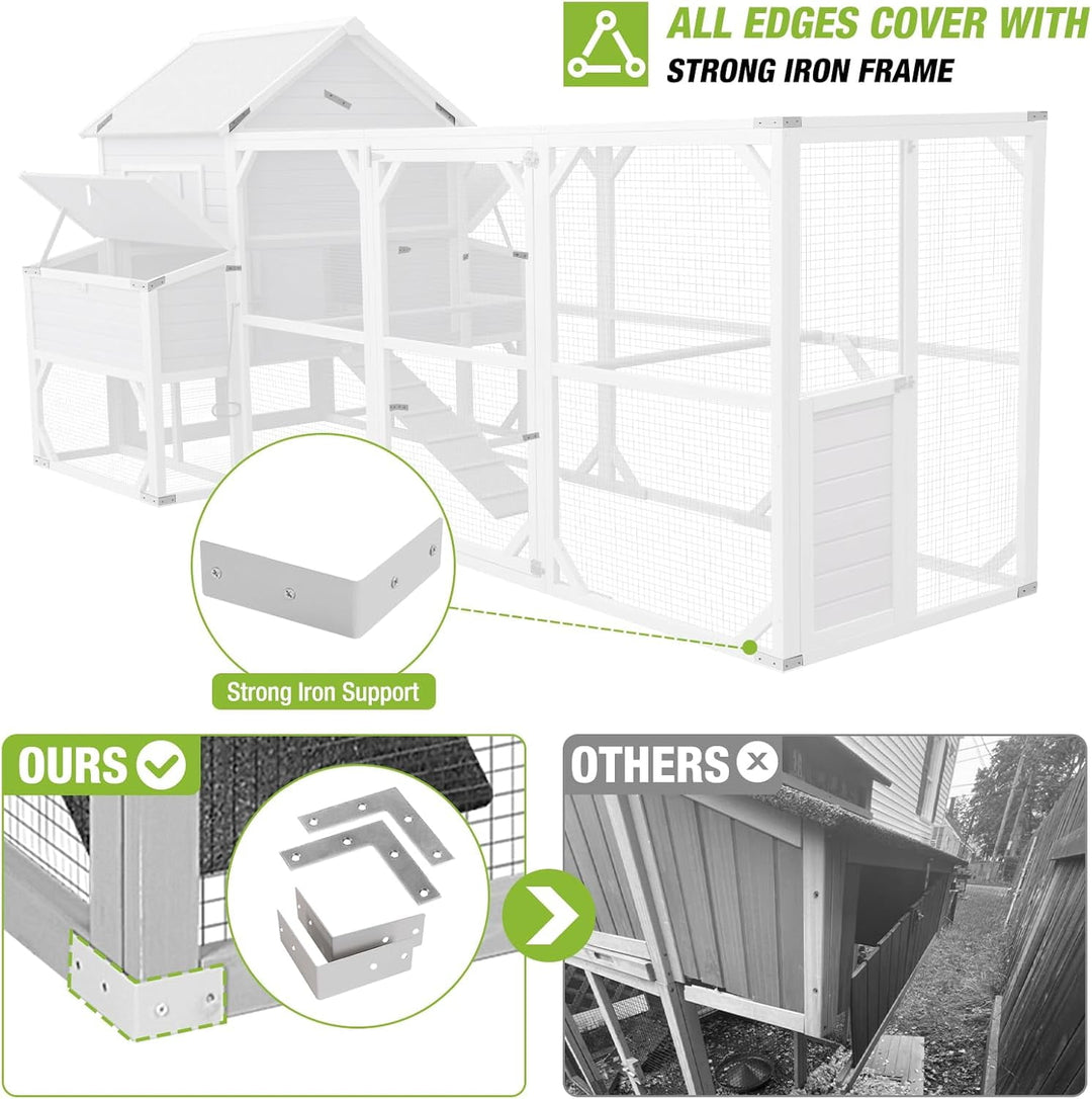 MEDEHOO Chicken Coop 55ft² Large Chicken House with Run Wooden Hen House Poultry Cage with 6 Large Nesting Boxes,10-15 Chickens AIR46-1