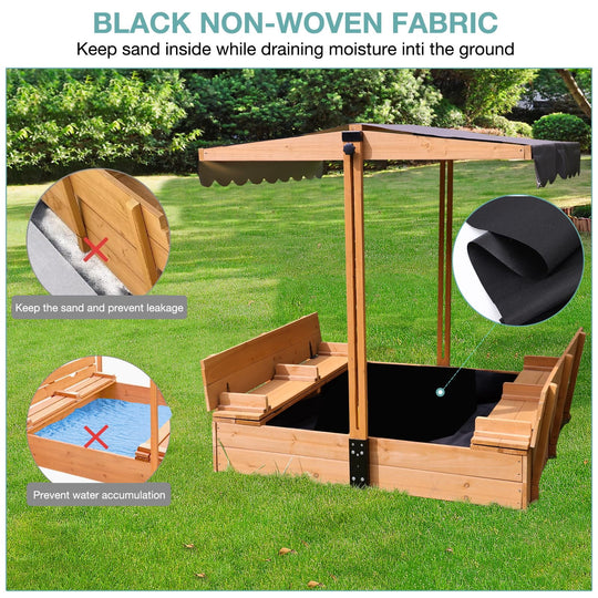 MEDEHOO Large Wooden Kids Sand Box with Cover, Sandbox with Lid Foldable Beench Seats, Sand Boxes for Backyard Garden, Beach Patio Outdoor COL05-A11-WM
