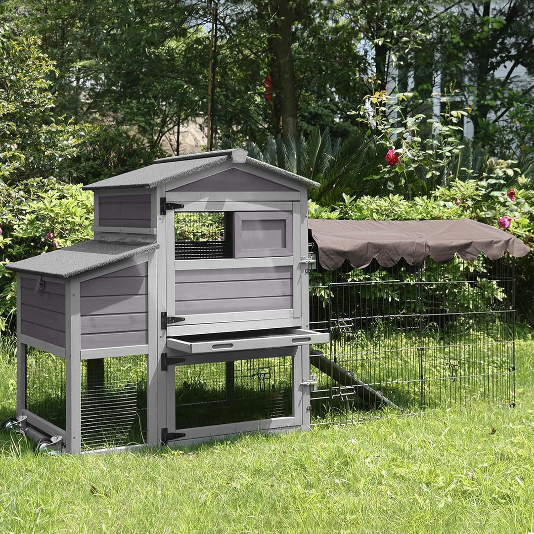 MEDEHOO Chicken Coop with Wheels Large Mobile Chicken House with Metal Run Outdoor Poultry Cage with Waterproof Roof,Nesting Box AIR7008-JO-WM