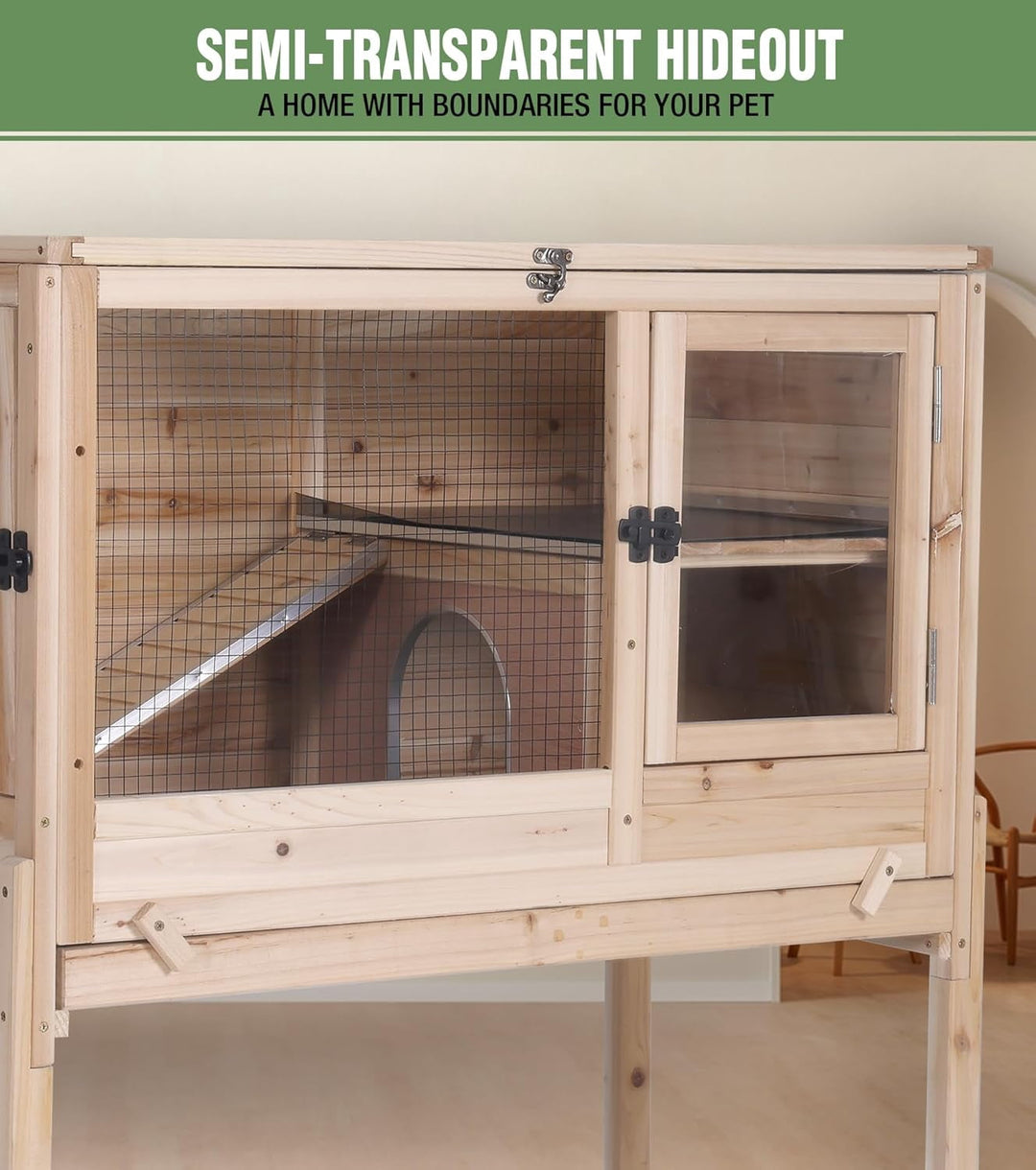 MEDEHOO Guinea Pig Cage Indoor Rabbit Hutch with Chew-Proof Edges - Natural Wood
