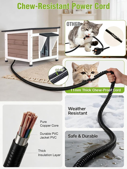 MEDEHOO Heated Outdoor Cat House, Insulated Weatherproof Wooden Feral Shelter with Heating Pad &amp; Thermal Liner (Brown)