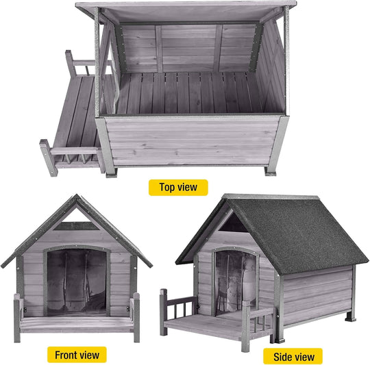 MEDEHOO Outdoor Dog House, Puppy Shelter, Anti-Bite Design for Medium Dogs with Porch