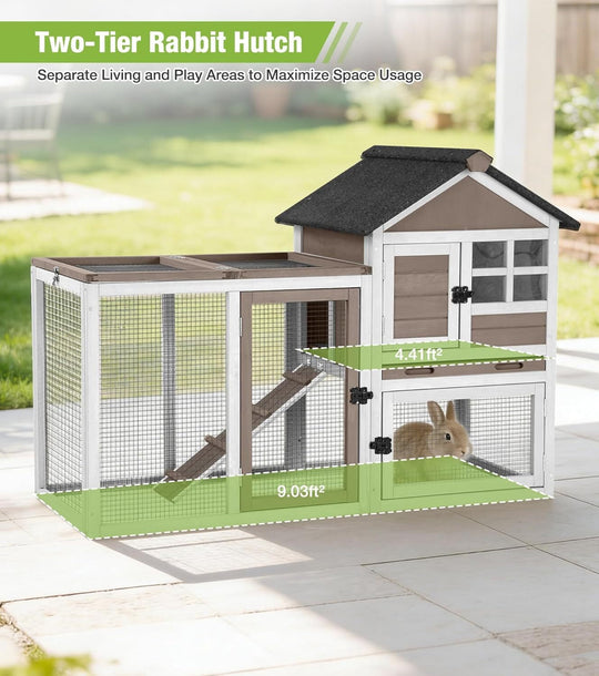 MEDEHOO Rabbit Hutch Outdoor Rabbit Cage Indoor 51.6" L Waterproof Bunny Cage with Chew-Proof Ramp and Lockable Doors for Indoor Outdoor Use Grey