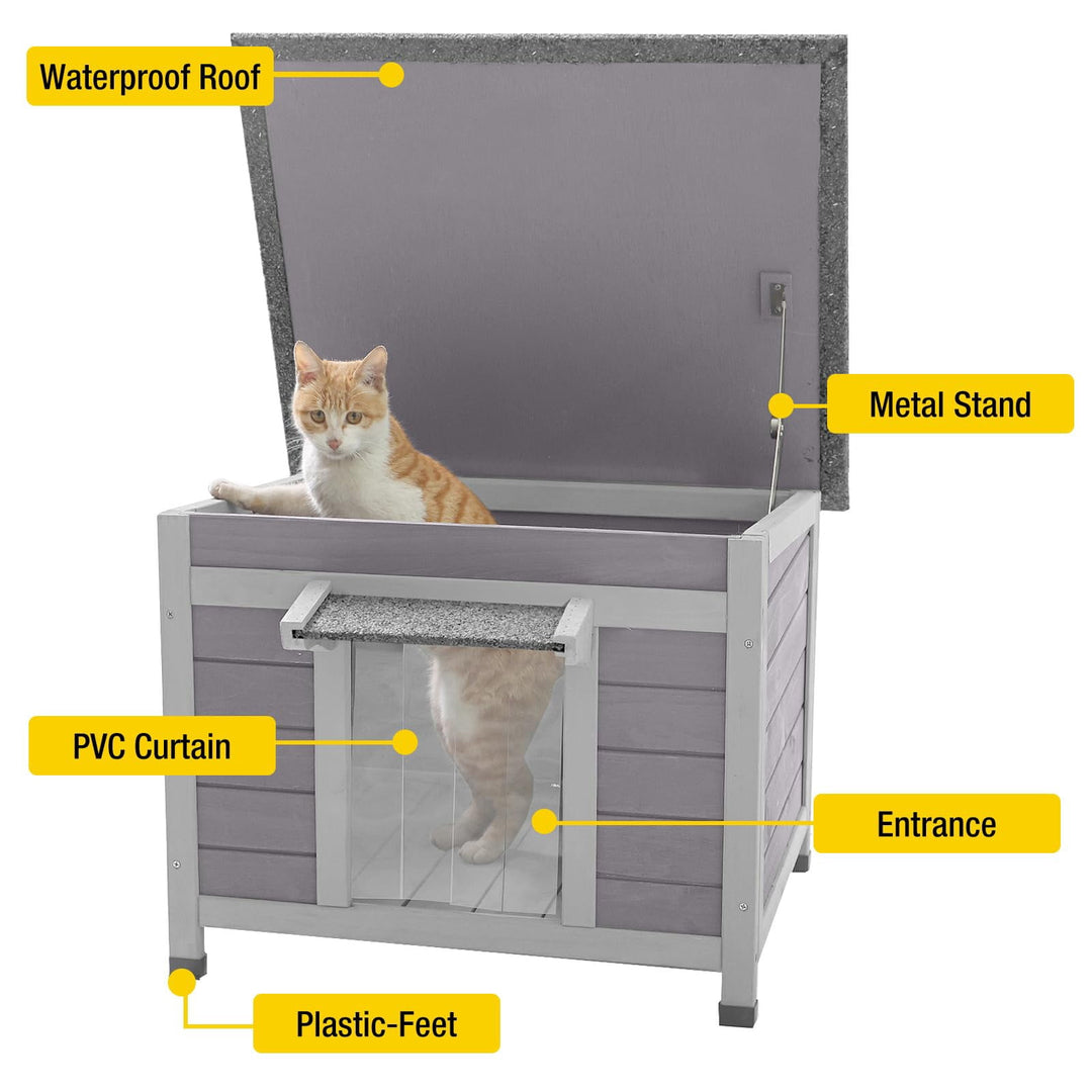 MEDEHOO Heated Cat House for Outdoor Cats with Insulated Liner for Winter, Temperature Control Cat Cage, Indoor Kitty Shelter with Heating Pad