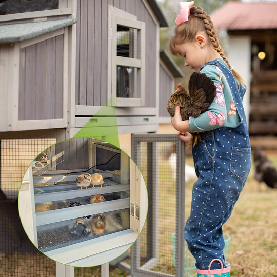 MEDEHOO Folding Large Chicken Coop Chicken House for Outdoor, Poultry House with Two Nesting Box, Leakproof Pull-Out Tray &amp; UV-Resistant Roof Panel AIR66-N-WM2