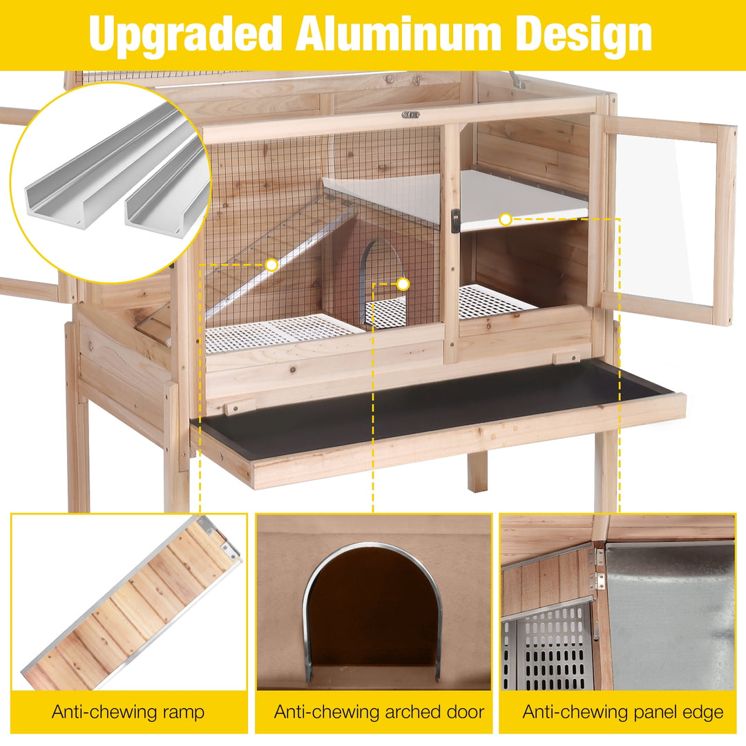MEDEHOO Wooden Guinea Pig Cages Indoor with Removable Stand, Anti Chewing Rabbit Hutch with Ramp and Wire Mesh, 2 Story Small Animals House Habitat with Pull Out Tray, Natural