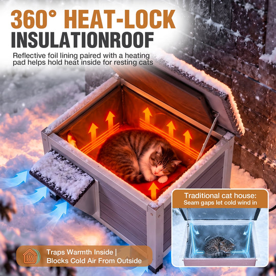 MEDEHOO Insulated Outdoor Cat House with Insulated Liner Escape Door Weatherproof Roof Feral Cat Shelter for Winter Outside Gray AIR12-G-HP-WFS-ML