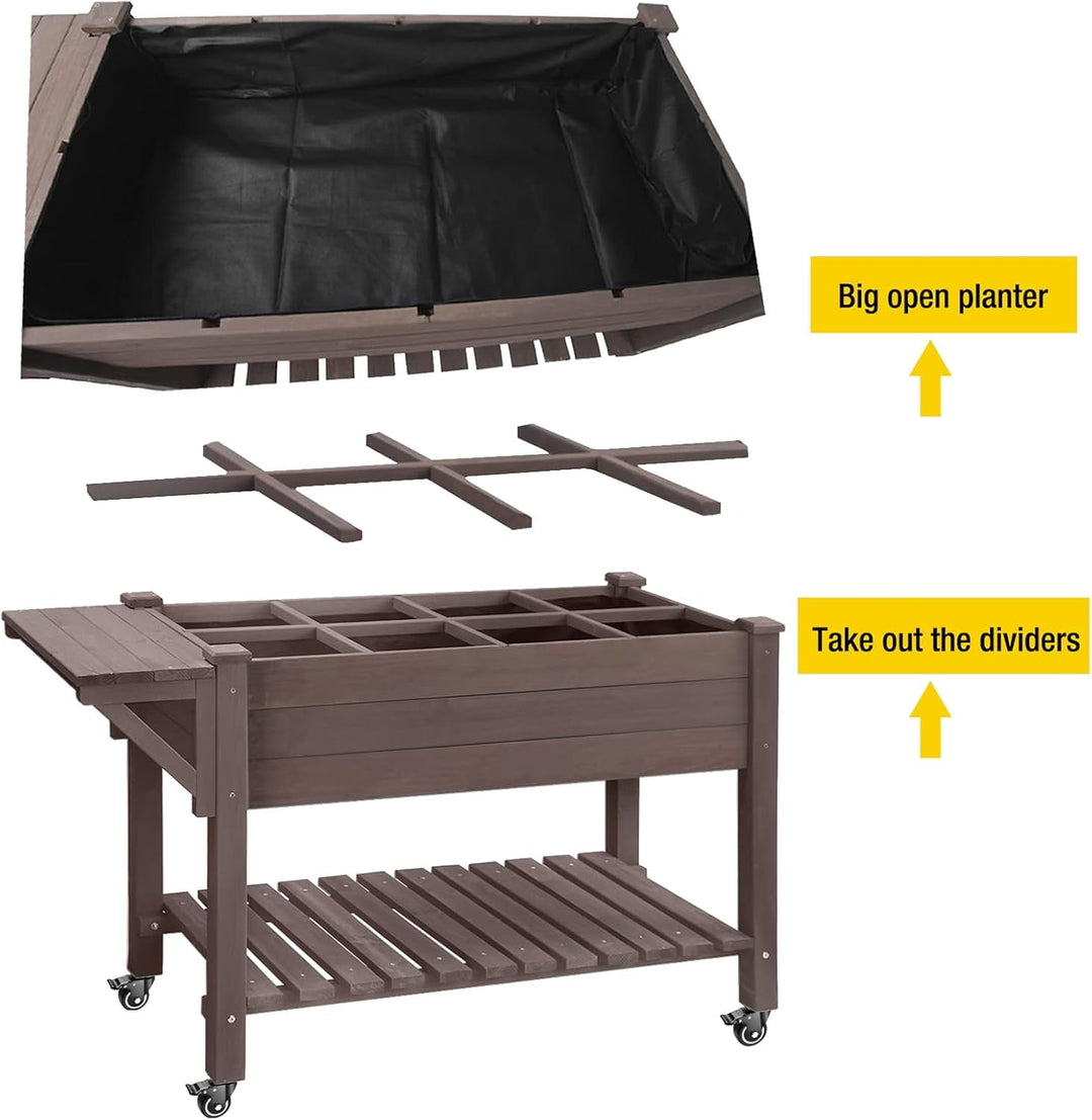 MEDEHOO Raised Garden Bed on Wheels, Elevated Plant Boxes Outdoor Large with Grow Grid - with Large Storage Shelf 52.7" x 22" x 30"