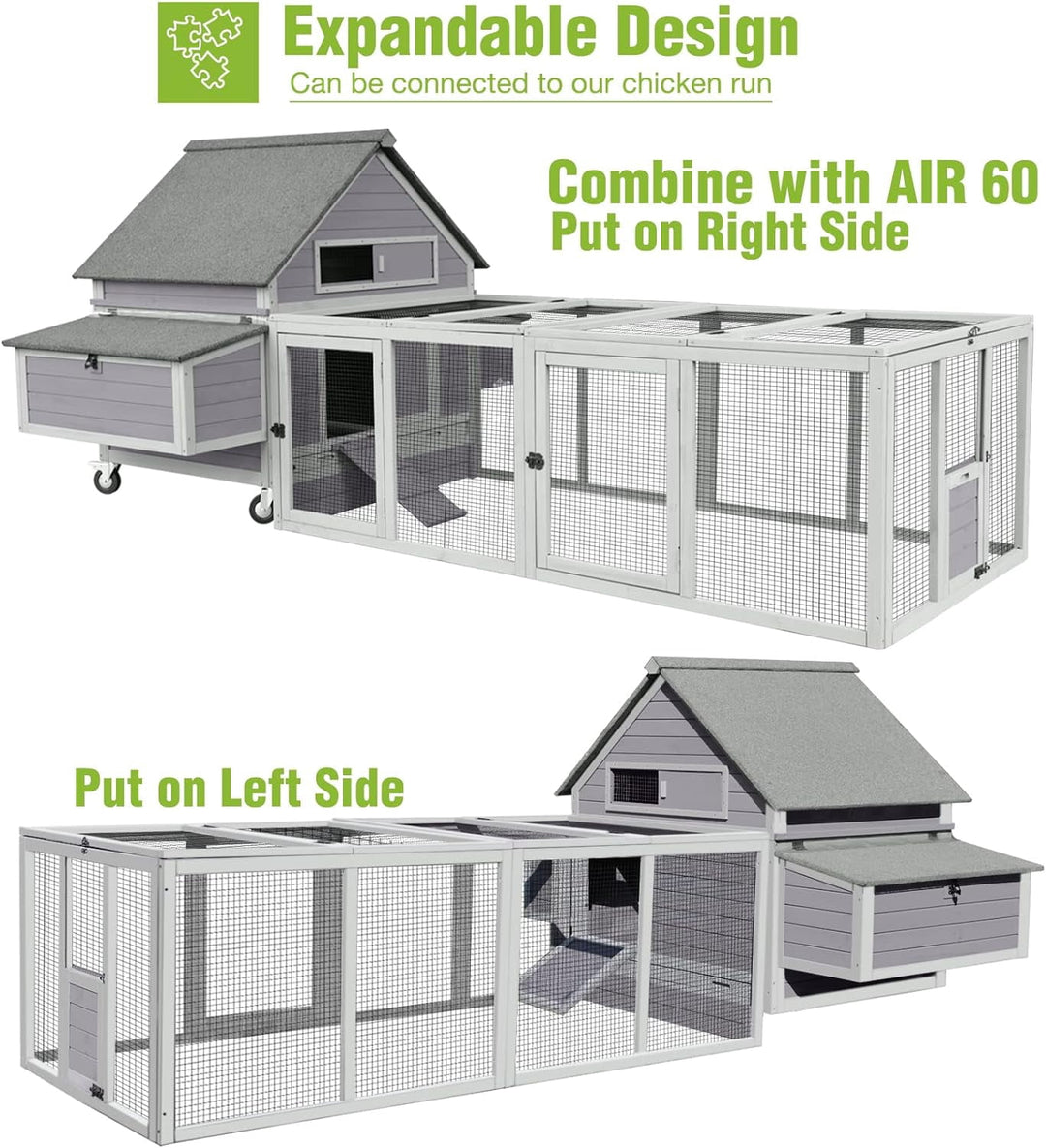MEDEHOOChicken Coop Movable Large Duck Cage On Wheels Outdoor Rabbit Hutch Wooden Hen House with Two Nesting Boxes AIR67-N