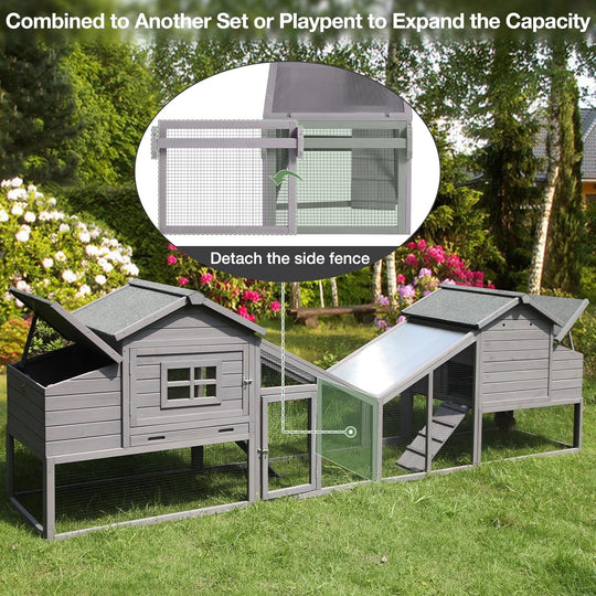 MEDEHOO Mobile Chicken Coop with Wheels, Outdoor Hen House with Leak-Proof Tray, UV-Resistant Roof &amp; Nesting Box for Chickens, Ducks, Rabbits (Grey)