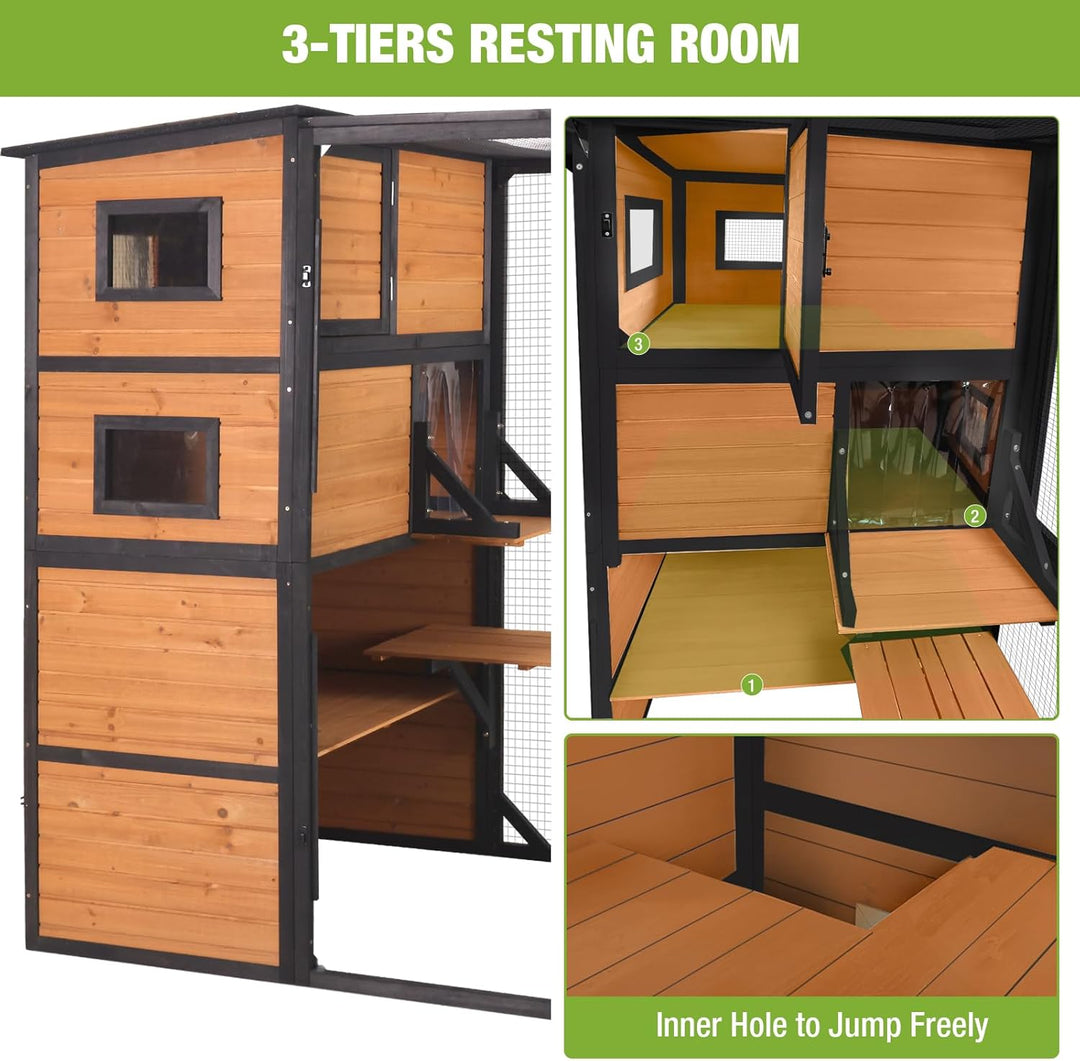MEDEHOO Cat Catio 70" Large Cat House wih 4 Tiers Kitty Enclosure Attach to Window, Waterproof Kitty Shelter