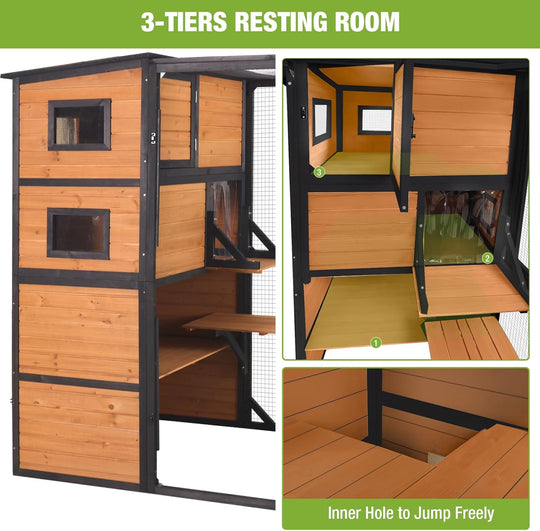 MEDEHOO Cat Catio 70" Large Cat House wih 4 Tiers Kitty Enclosure Attach to Window, Waterproof Kitty Shelter