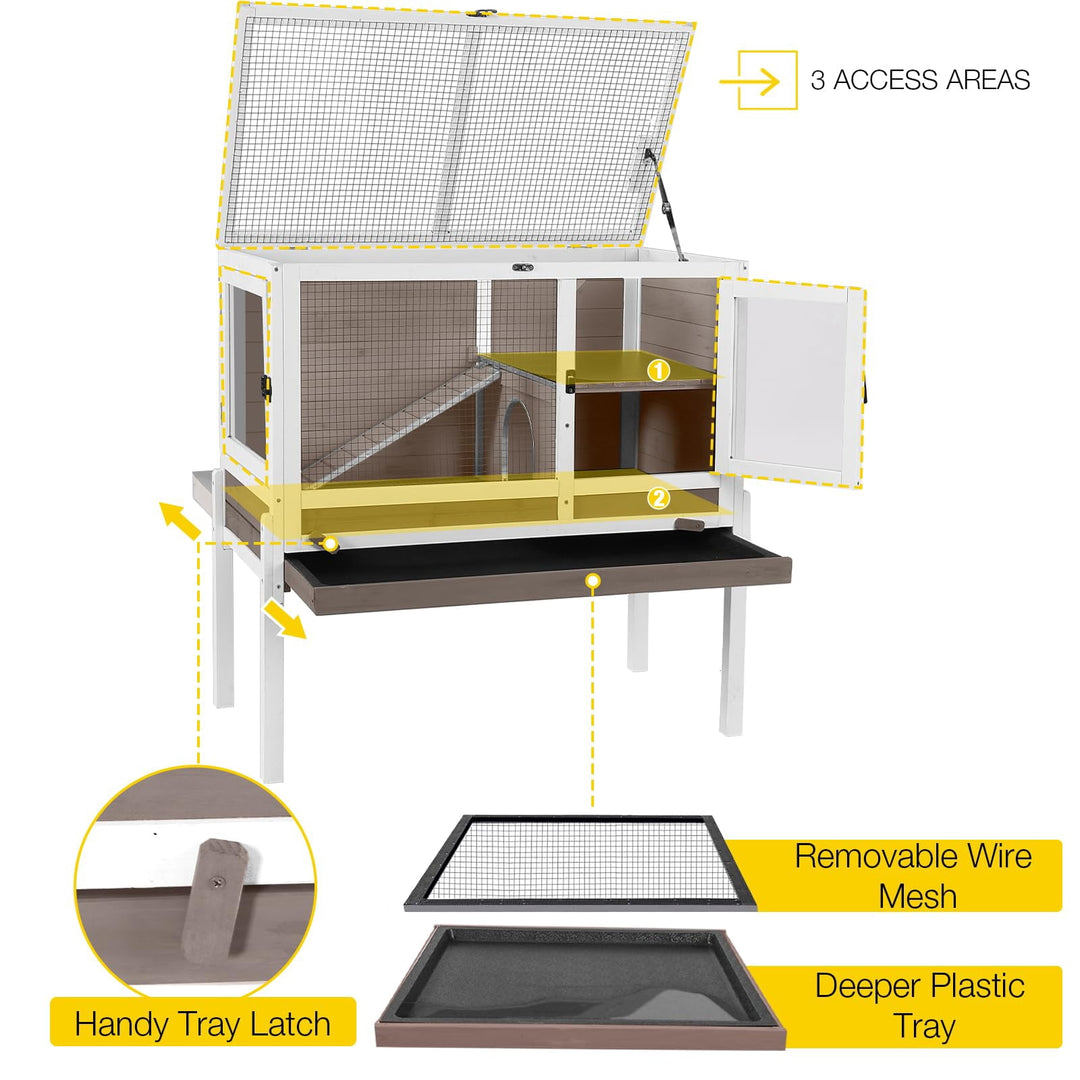 MEDEHOO Guinea Pig Cages Indoor Rabbit Hutch with Removable Stand Anti Chewing - Brown AIR53-WZ-WM
