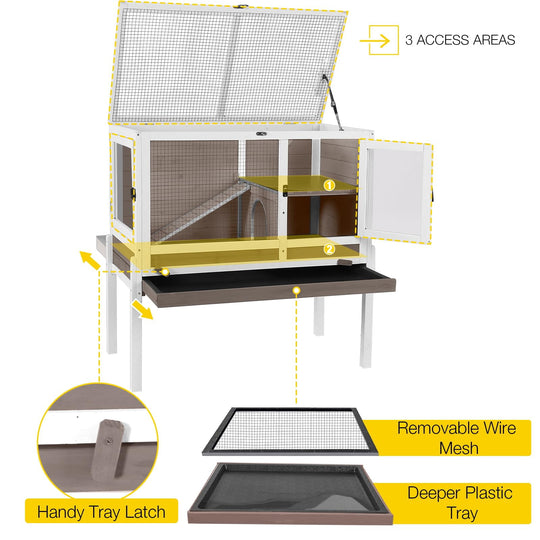 MEDEHOO Guinea Pig Cages Indoor Rabbit Hutch with Removable Stand Anti Chewing - Brown AIR53-WZ-WM