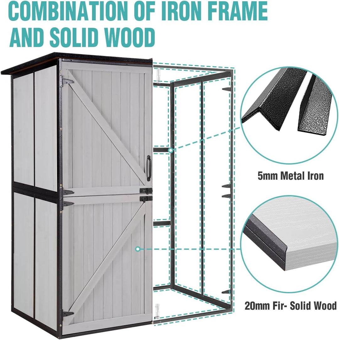 MEDEHOO  Outdoor Storage Cabinet with Adjustable Shelves, Large Metal Frame Garden Shed for Bike &amp; Tool Storage, Lockable Waterproof Vertical Cabinet Box for Backyard, Patio, Lawn, Deck AIR99-L