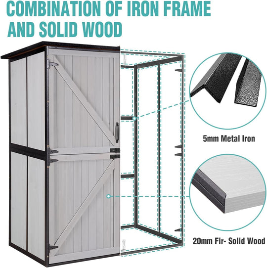 MEDEHOO  Outdoor Storage Cabinet with Adjustable Shelves, Large Metal Frame Garden Shed for Bike &amp; Tool Storage, Lockable Waterproof Vertical Cabinet Box for Backyard, Patio, Lawn, Deck AIR99-L