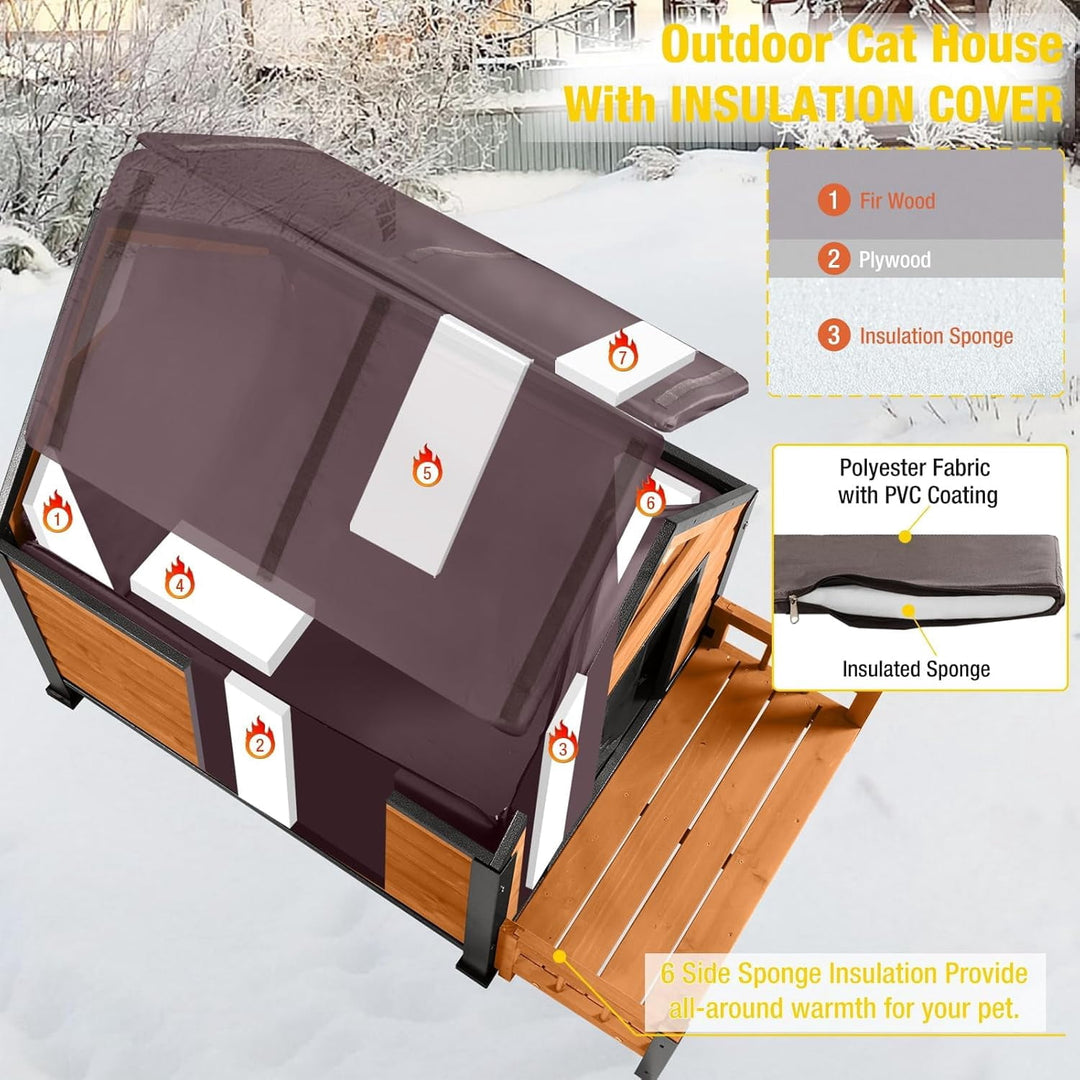 Outdoor Heated Dog House Anti-Bite Weatherproof Dog Kennel Puppy Shelter Indoor with Heating Pad, All-Around Insulated Liner and Porch for Large Breed, 45" D x 32.9" W x 32.6" H (Brown) AIR80-IN-HP-WM