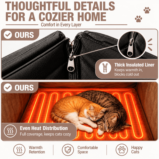 MEDEHOO Heated Cat House with Insulated Liner for Outdoor Cats Weatherproof Feral Cat Shelter for Winter, Brown AIR91-WBR-HP-N-WM