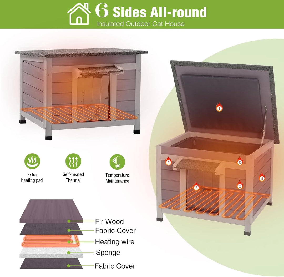 MEDEHOO Heated Cat House Outdoor Insulated Cat House for Outside Weatherproof Feral Cat Shelter with Heated Pad, Insulated Thermal Liner, Chewproof Cable for Cats (Winter-Ready) AIR12-IN-HP-MA-WM