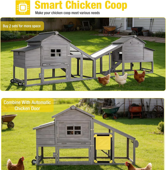 MEDEHOO Chicken Coop for 4 Chickens, Mobile Chicken House with with Wheels, Outdoor Hen House Poultry Cage with Nesting Box, Leakproof Pull Out Tray and UV-Resistant Roof