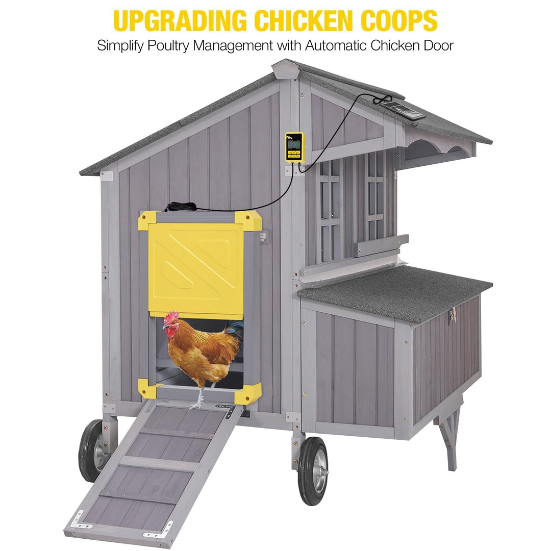 MEDEHOO Chicken Coop Upgrade Durable Outdoor Chicken House with Large Wheels, Nesting Box, Leakproof Pull-on Tray and UV-Resistant Roof Panel (Grey)